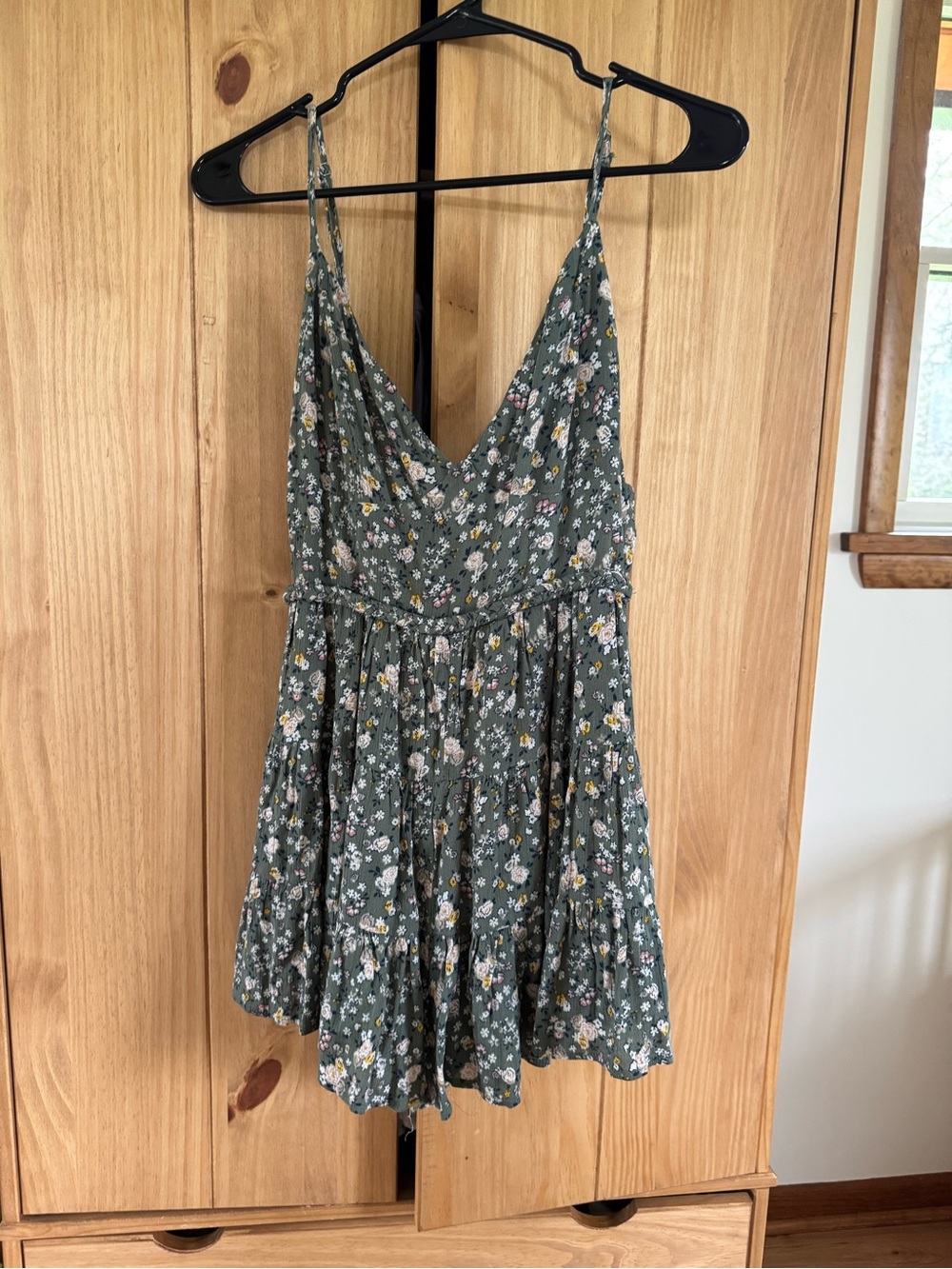 Storia Olive Green Floral-Trim Dress/Romper